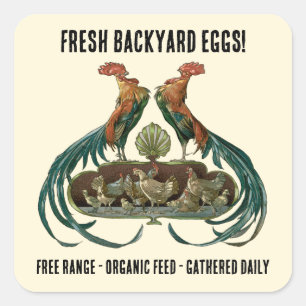 Fresh Eggs! Vintage Art Nouveau Fancy Chickens Square Sticker