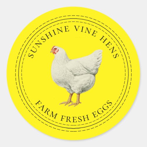 Fresh Eggs Vintage Hen Egg Carton Bright Yellow Classic Round Sticker