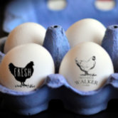 Personalized Vintage Hand-drawn Chicken Egg Rubber Stamp