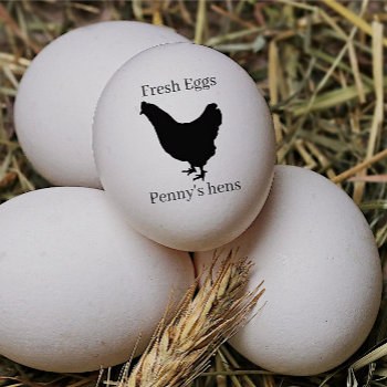 Fresh Eggs Your Name Black Chicken Hen Egg Stamp by Shellibean_on_zazzle at Zazzle