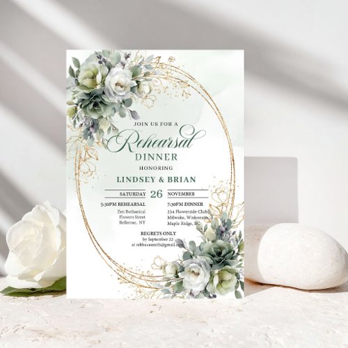 Fresh Elegance Rehearsal Dinner Watercolor Foliage Invitation