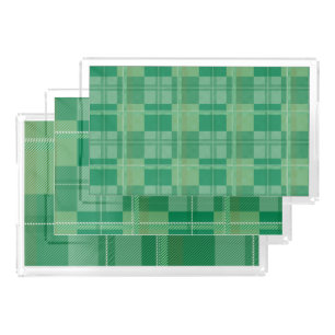 Fresh Emerald Sage Plaid Aesthetic Acrylic Tray