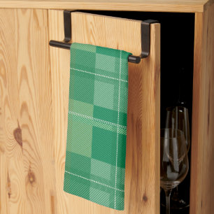 Fresh Emerald Sage Plaid Aesthetic Kitchen Towel