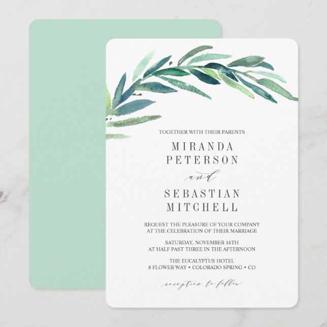 Fresh Eucalyptus Branch Leaves Botanical Wedding Invitation (Front/Back)