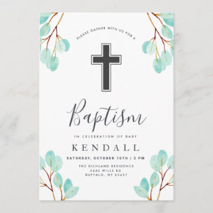 Fresh Eucalyptus Greenery Themed Baptism Invitation