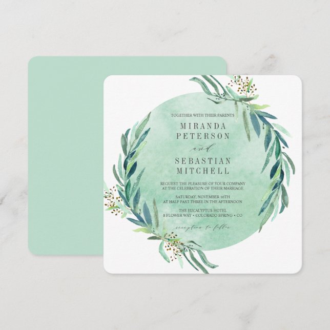 Fresh Eucalyptus Leaves Botanical Wedding Invitation (Front/Back)