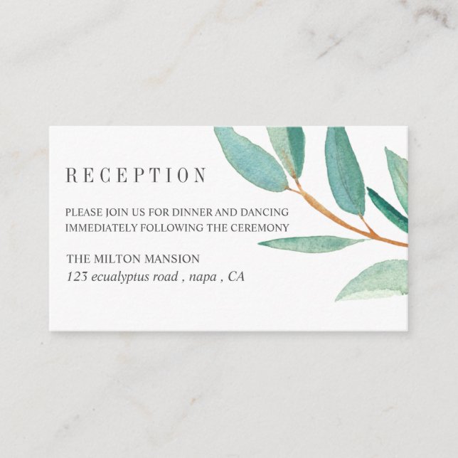 Fresh Eucalyptus leaves wedding reception Enclosure Card (Front)