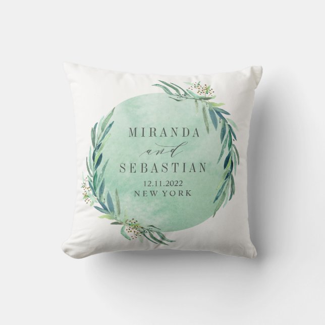 Fresh Eucalyptus Monogram Wedding keepsake Throw Pillow (Front)
