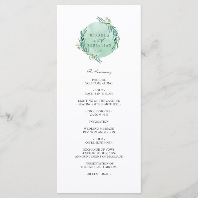 Fresh Eucalyptus wreath Elegant  wedding  Program (Front)