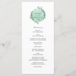 Fresh Eucalyptus wreath Elegant  wedding  Program