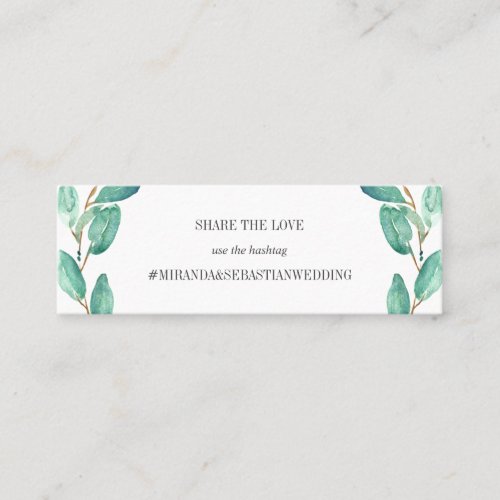 Fresh Eucalytpus leaves Wedding Hashtag Mini Business Card