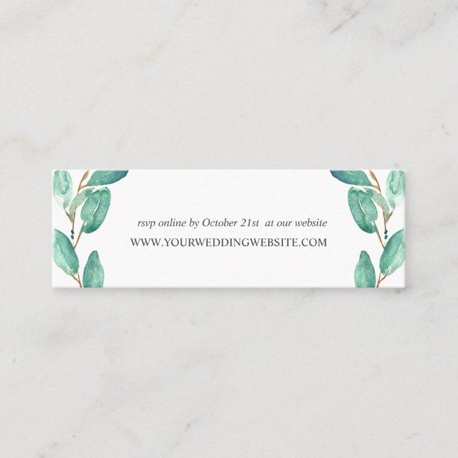 Fresh Eucalytpus leaves Wedding  Website Mini Business Card (Front)