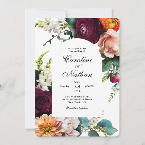 Fresh Fall Arched Frame Floral Wedding Invitation