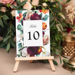Fresh Fall Floral Elegant Table Number<br><div class="desc">A beautifully romantic and elegant table number card design featuring rich romantic colors of burgundy red, russet orange, blush pink and teal green leaves in a lovely floral border surrounding your text. Create a separate card for each of your tables at your wedding reception or other special banquet or event....</div>
