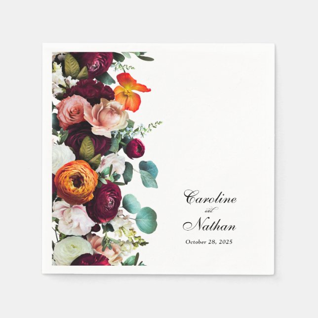 Fresh Fall Floral Rustic Elegant Wedding Napkins (Front)