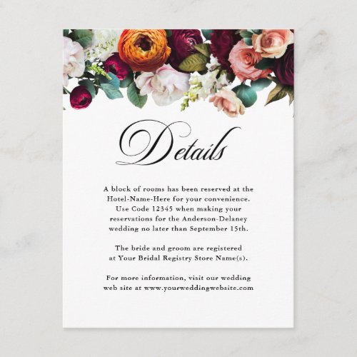 Fresh Fall Floral Wedding Details Enclosure Card