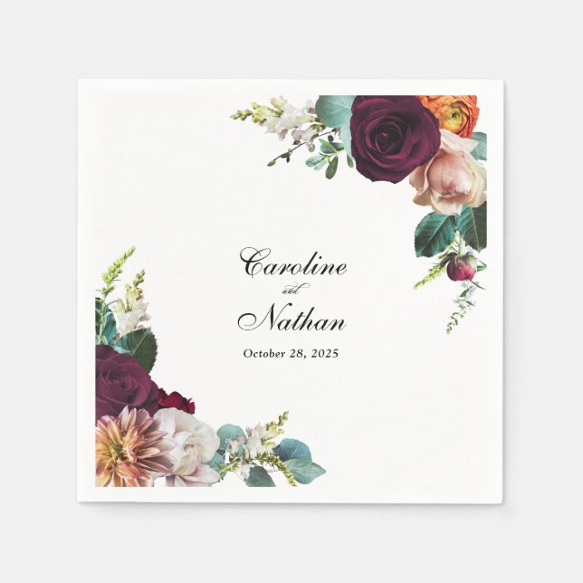 Fresh Fall Floral Wedding Napkins (Front)