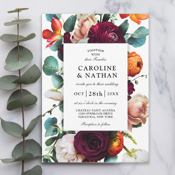 Fresh Fall Romantic Floral Wedding Invitation by Oasis_Landing at Zazzle