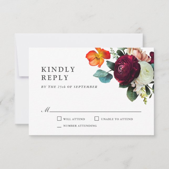 Fresh Fall Romantic Floral Wedding RSVP Card (Front)