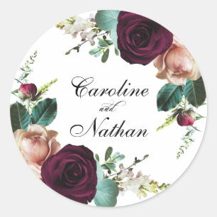 Fresh Fall Rustic Elegant Floral Wedding Classic Round Sticker