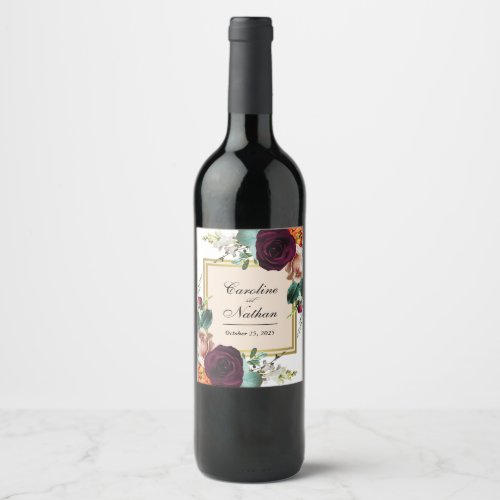 Fresh Fall Rustic Elegant Floral Wedding Wine Label