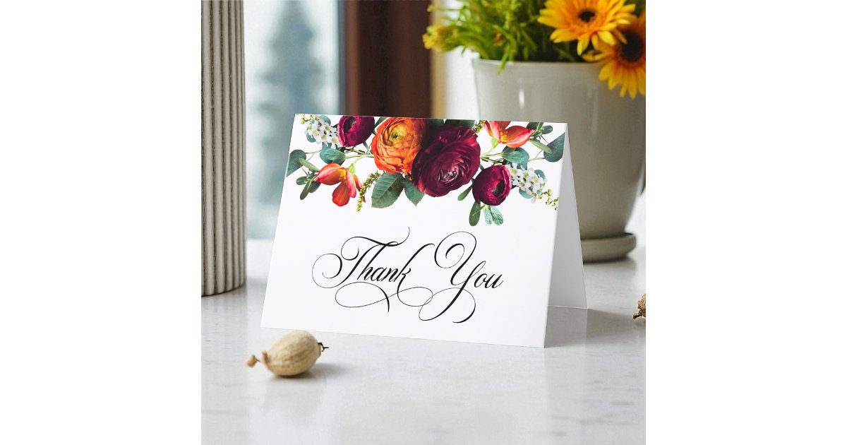 Fresh Fall Rustic Floral Folded Thank You Card | Zazzle