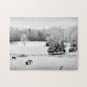 Fresh Fallen Snow at the Horse Ranch - 11x14 inch Jigsaw Puzzle