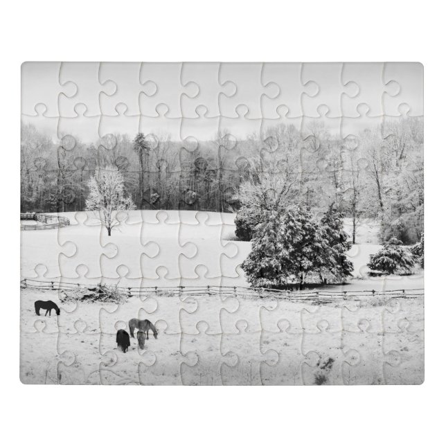 Fresh Fallen Snow at the Horse Ranch Jigsaw Puzzle (Puzzle Horizontal)