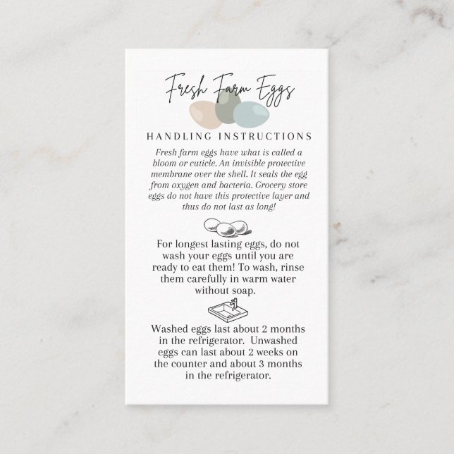 PRINTABLE Farm Fresh Egg Handling Instructions Printable Card Or