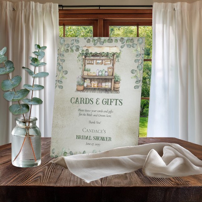 Fresh Farmer's Market Farm Stand Cards and Gifts Pedestal Sign (Fresh Off the Market Collection- Cards and Gifts Bridal Shower Pedestal Tabletop 8" x 10" Sign)