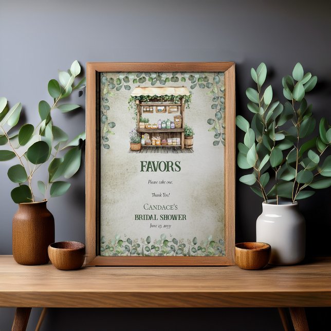 Fresh Farmer's Market Farm Stand Favors Sign (Fresh Off the Market Farmstand and Eucalyptus Bridal Shower Favors Sign Poster )