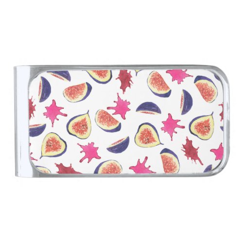 Fresh Figs Pink Juice Watercolor Silver Finish Money Clip