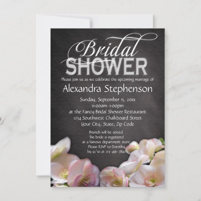 Fresh Floral & Chalkboard Bridal Shower Invitation (Front)