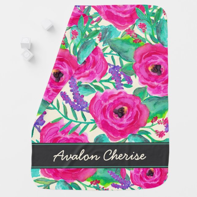 Fresh Florals Personalized Baby Blanket (In Situ)