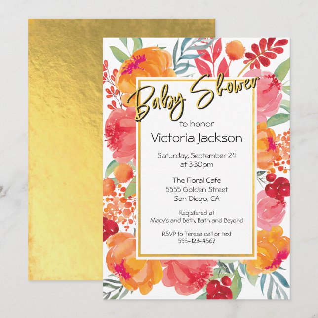 Fresh Flowers watercolor Baby Shower Invitations (Front/Back)
