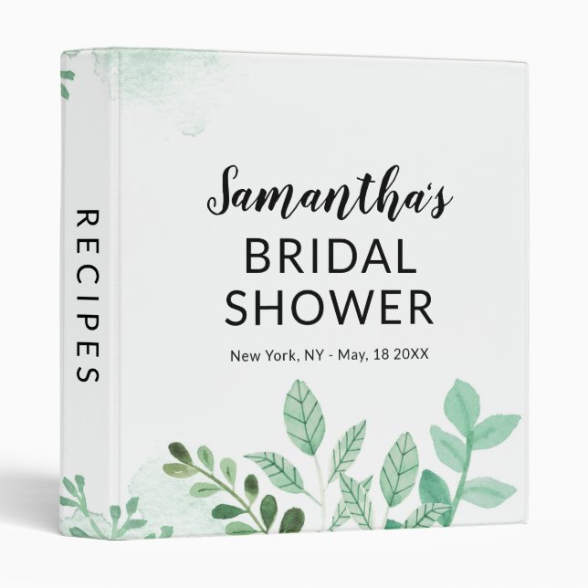 Fresh Foliage Botanical Bridal Shower Recipe Card 3 Ring Binder (Front/Spine)