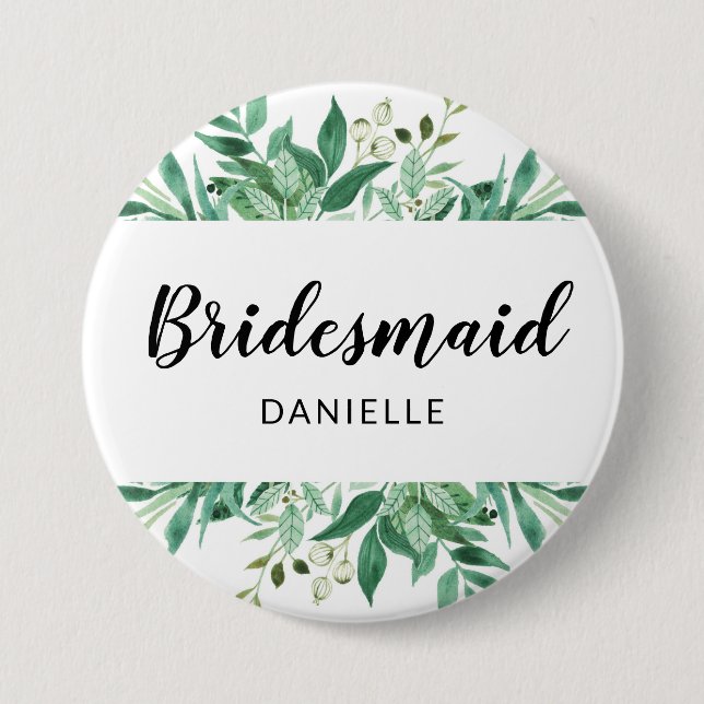 Fresh Foliage Botanical Bridesmaid Monogrammed Button (Front)