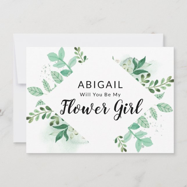 Fresh Foliage Botanical Flower Girl Proposal Card (Front)