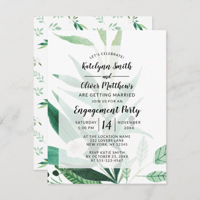 Fresh Foliage Botanical Framed Engagement Party Invitation (Front/Back)
