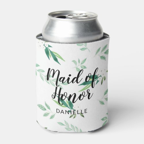 Fresh Foliage Botanical Maid of Honor Monogrammed Can Cooler