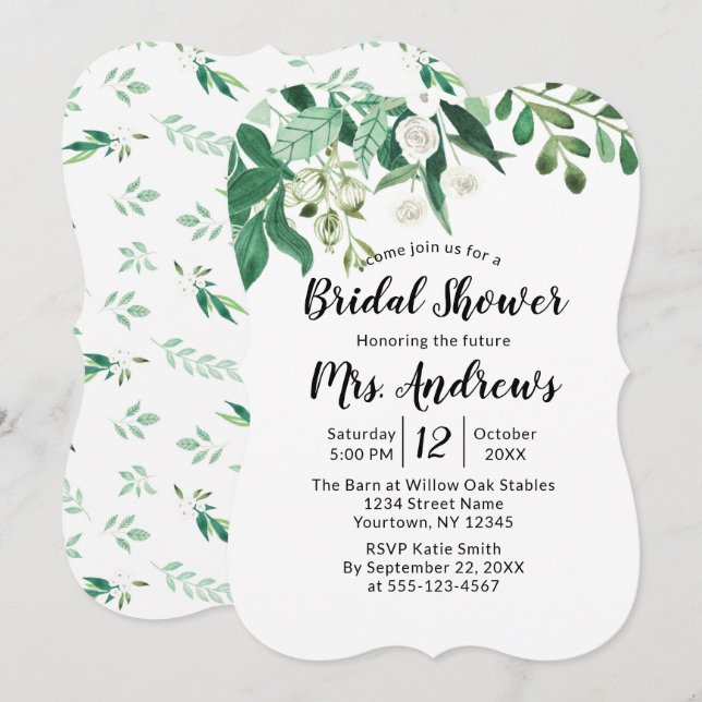 Fresh Foliage Botanical Mint Border Bridal Shower Invitation (Front/Back)