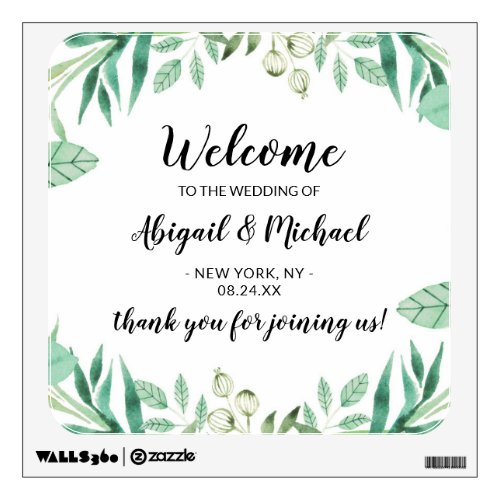 Fresh Foliage Botanical Mint Wedding Welcome Sign Wall Decal