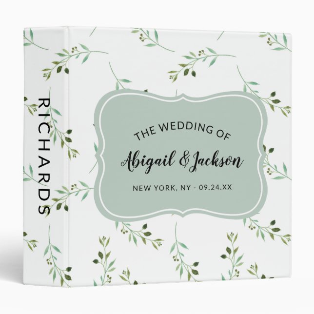 Fresh Foliage Botanical Plants Wedding Photo Album 3 Ring Binder (Front/Spine)