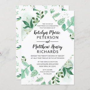 Fresh Foliage Botanical Watercolor Diamond Wedding Invitation