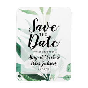 Fresh Foliage Botanical Watercolor Save the Date Magnet
