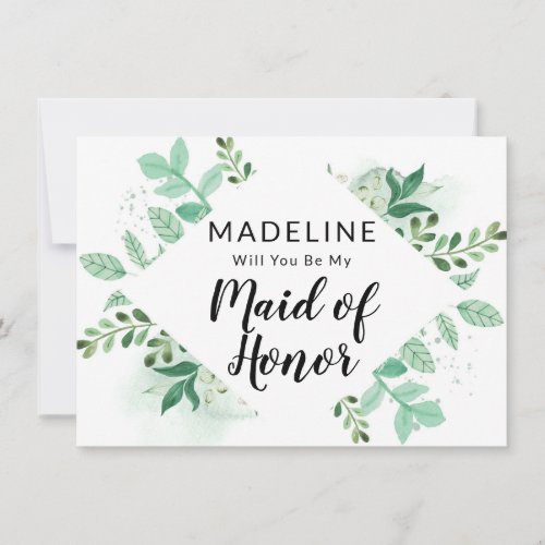 Fresh Foliage Mint Maid of Honor Proposal Card