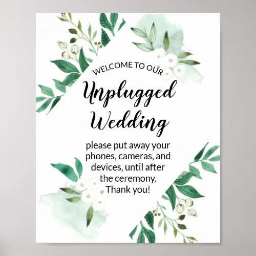 Fresh Foliage Mint Unplugged Wedding Welcome Sign