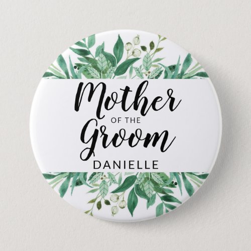Fresh Foliage Mother of the Groom Monogrammed Button