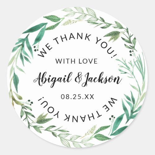 Fresh Foliage Wedding Thank You with Love Favor Classic Round Sticker