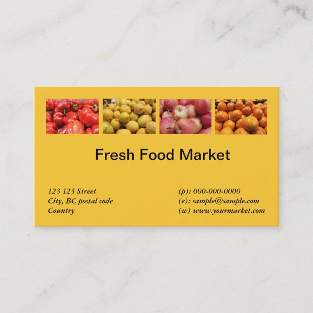 Fresh food, fruits, vegetable market business card (Front)